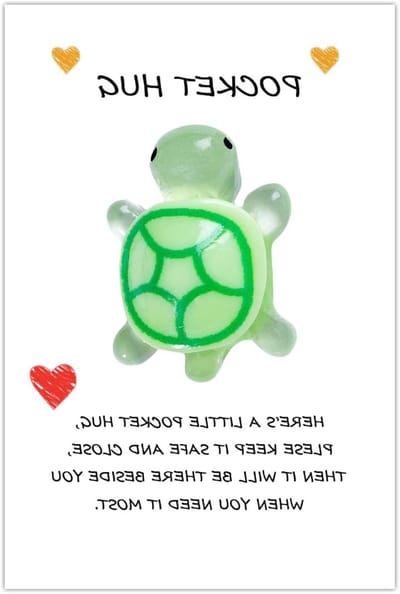 Allecto Plus - Middelgroot groen knuffelschildpad met gratis inspirerende kaart - Perfect cadeau voor tassen - Verrassingen voor vrienden en familie