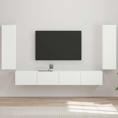 vidaXL - Tv - Wandkast - Set - 4 - st - Hoogglans - wit - Bewerkt - hout