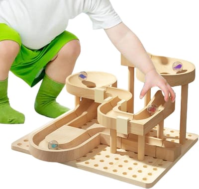 Houten Kralenbaan - Knikkerbaan Bouwblokken - STEM Leren Spelen - Duurzaam Beukenhout - 30 x 30 x 10 cm