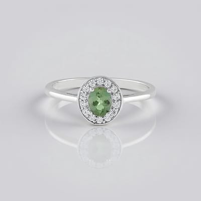 Cavill - Zilveren ring met ovale chroom apatiet 0,33 ct - 925 sterling zilver - Halo ring met 14 zirkonen 0,16 ct - Elegante damesring maat 20