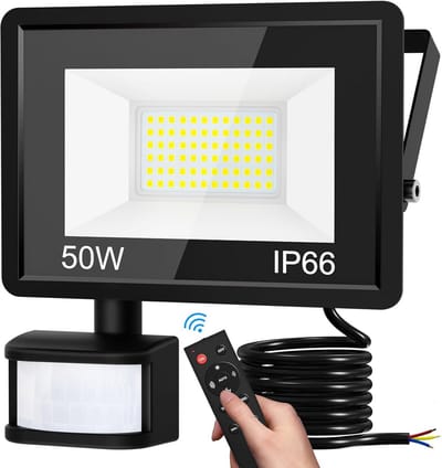 Krachtige 50W LED Schijnwerper met Bewegingsmelder en Afstandsbediening | IP66 Waterdicht Koudwit Buitenlamp voor Tuin en Garage