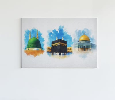 Canvas Schilderij - Islamitische Heilige Plaatsen - Kaaba en moskeeën - 60x40 cm