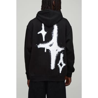 Zwarte oversized graffiti spray cross grafische hoodie | Black | Size XS
