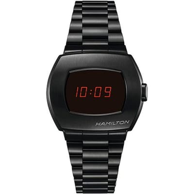 Hamilton Quartz Uurwerk PSR Vierkante Horloge Digitale Herenhorloges Zwart Staal H52404130 Regular Watch Box,Black Dial H52404130 black