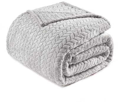 Fleece Deken - Pluche Plaid - Gezelligheid Thuis - Jacquard Bladmotief - 230x230cm - Lichtgrijs
