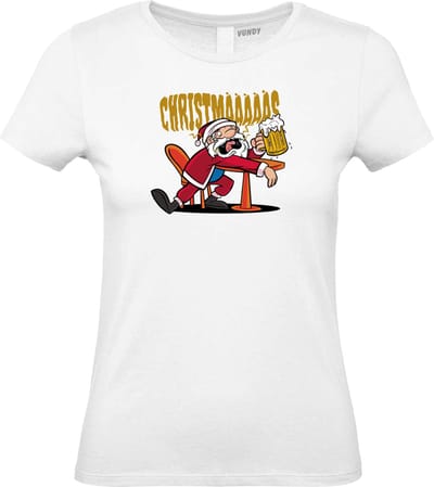 Dames t-shirt Drunk Christmaaaas | Foute Kersttrui Dames Heren | Kerstcadeau | Kerstpakket | Wit (Dames) | maat XS