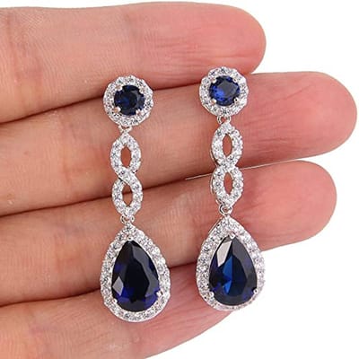 Huitan Temperament Blauwe Zirkonia Lange Hangende Oorbellen voor Vrouwen Luxe Elegante Bruid Bruiloftsfeest Oorbellen Nieuwe Sieraden gray