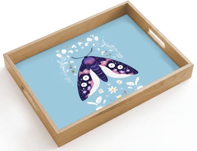 Dienblad hout 40x30 cm - Schootdienblad - Bladeren - Wit - Vlinder - Insect - Borrelplank rechthoek - Plateau dienbladen