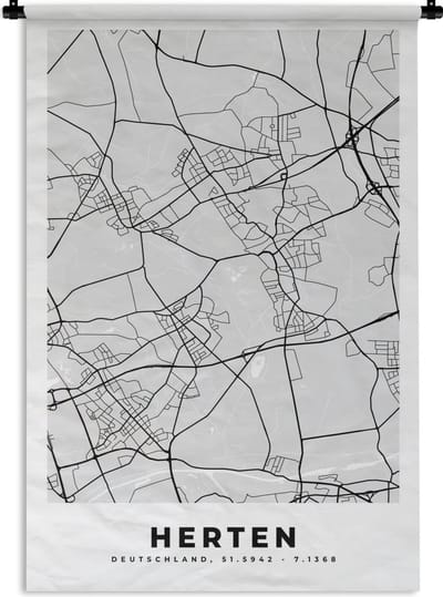 Wandkleed - Wanddoek - Kaart - Stadskaart - Duitsland - Herten - Plattegrond - 120x180 cm - Wandtapijt
