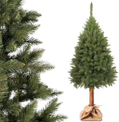 KADAX Kunstkerstboom, 220 cm, dennenboom met natuurlijke stam en met sneeuw bedekte punten, kerstboom van pvc, met stevige standaard, kerstdecoratie (Carla, 220 cm)
