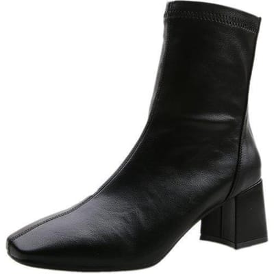 Dameslaarzen Herfst Winter PU Leer Waterdichte Regenlaarzen Vierkante Neus Dikke Hak Trend Martin Laarzen Dames Enkellaarzen 35 black