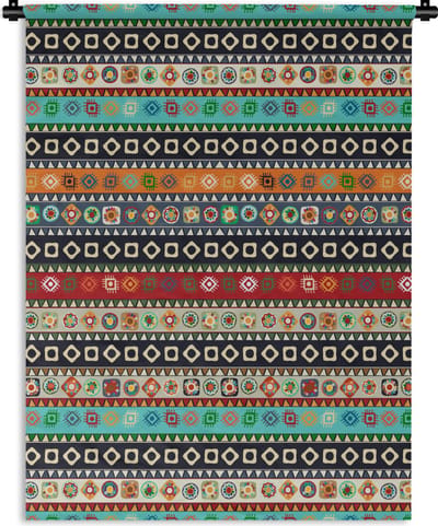 Wandkleed - Wanddoek - Patroon - Azteken - Symbolen - Regenboog - 90x120 cm - Wandtapijt