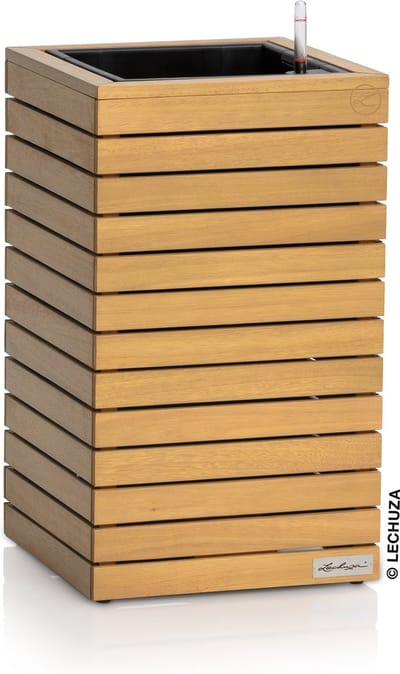 LECHUZA PALO natural wood 35 high - Plantenbak - met uitneembare binnenbak - met bewateringssysteem - ALL-IN-ONE set met LECHUZA-PON - FSC® 100% eucalyptus hout