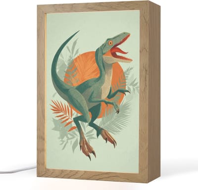Nachtlampje 20x30 cm - Kinder lampje - Dino - Bladeren - Grafisch - Groen - Tafellamp kinderkamer - Slaapkamer lamp - Bedlamp kinderen - Kinderlampje stopcontact - Wandlamp babykamer - Nachtlampjes