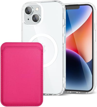 Shockproof Anti Shock Back Cover Hoesje Compatibel met MagSafe Geschikt voor: Apple iPhone 13 met Magnetische Pasjeshouder - Donkerroze