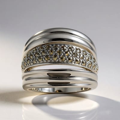Cavill - 925 Sterling Zilver Zilveren Ring met 37 Oostenrijkse Marcasieten 0.444 ct - Brede Vintage Damesring - Elegante Ronde Stenen