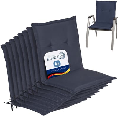 Beautissu Set van 8x Tuinkussens Lage Rug Loft NL 100 x 50 x 6 cm - Kussen Blauw - Zitkussen Sierkussen Tuinstoel