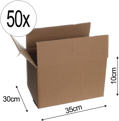 50x Stevige Verzenddozen 30x35x10 cm – Grote Kartonnen Dozen – Bruine Enkelgolf Verpakking – Ideaal voor Webshops, Verhuisdozen, Cadeaus & Postverzending
