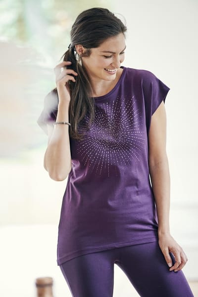 Yoga-T-Shirt Batwing „sunray“ - berry/copper