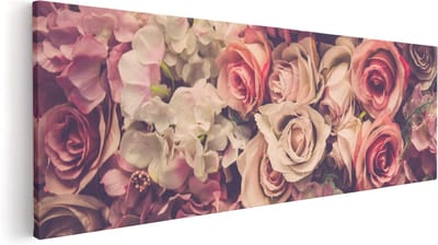 Artaza Canvas Schilderij Rozen - 120x40 cm - Groot - Wanddecoratie Bloemen - Muurdecoratie Woonkamer - Schilderijen Op Canvas Vintage