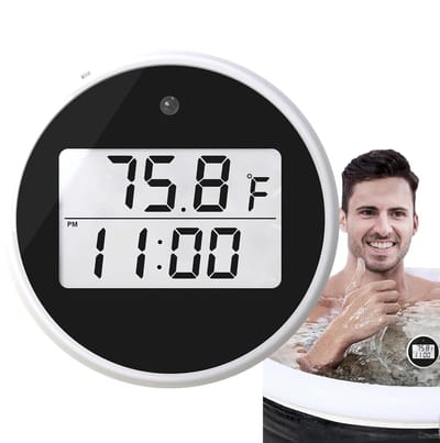 IJsbadthermometer Met Timer - Waterthermometer Drijvend - Koude Duiken Meten - HD Display Waterdicht - Diameter 44mm - Wit