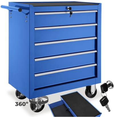 tectake® Gereedschapswagen met 5 Laden - Werkplaatswagen - Mobiele Gereedschapswagen - Gereedschapswagen - Grote Gereedschapskist - Lege Gereedschapskist - Stalen Kast - Blauw
