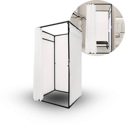 Vrijstaande Paskamer met Gordijn – 100x100x200cm – Draagbare Kleedruimte voor Winkel, Beurs & Studio – Wit Pashokje – Privacy Scherm – Draagbaar Pashok – Kleedcabines