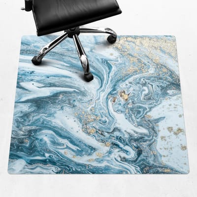 Wallfluent - Vloerbeschermer Marmeren Golven - 100x100 cm - Blauw Vloerbeschermer Bureaustoel Tapijt - Vierkant - Vloerbeschermer Tapijt-Stoel Mat-Kantoordecoraties - Organisch marmerpatroon