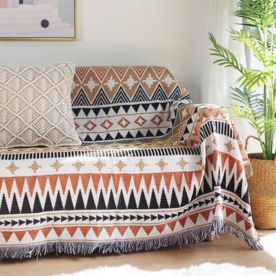 Aztec Navajo Bedsprei van Katoen met Kwastjes - Tribale Ethnische Stijl, Geometrisch Patroon, Dubbelzijdig Dekbedovertrek voor Bed, Bank, Stoel en Tafelkleed
