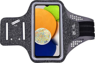 Hoesje Geschikt voor Samsung Galaxy A03 hardloop telefoonhouder – armband - sportband - van stof - Zwart
