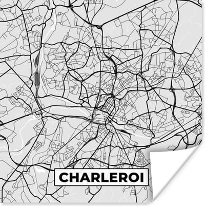 Poster Stadskaart – Plattegrond – België – Zwart Wit – Charleroi – Kaart - 100x100 cm XXL