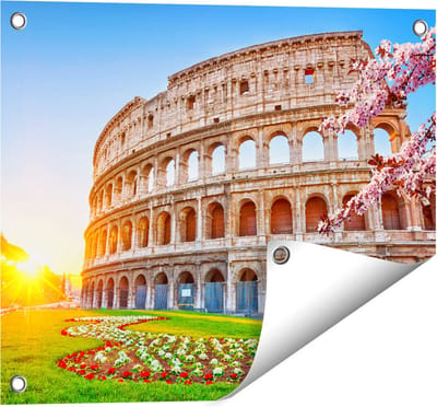 Gards Tuinposter Colosseum bij Zonsopgang in Rome, Itali� - 50x40 cm - Tuindoek - Tuindecoratie - Wanddecoratie buiten - Tuinschilderij