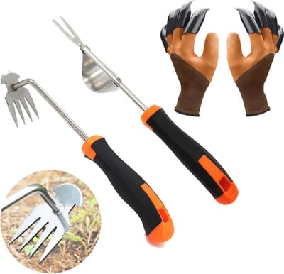 Onkruidstekers van roestvrij staal met rubberen handgreep - Set van 2 voor tuinders - Effectief ontwortelen en verplanten