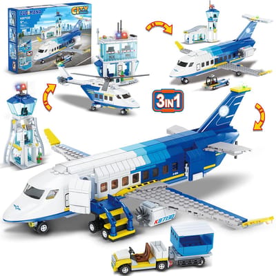 CUBIMANA City 3-in-1 Vliegtuigen Bouwpakket -711 stuks - Terminal Shave Tower Bagagekar Speelgoed Bouwsets volwassenen kinderen 6 jaar