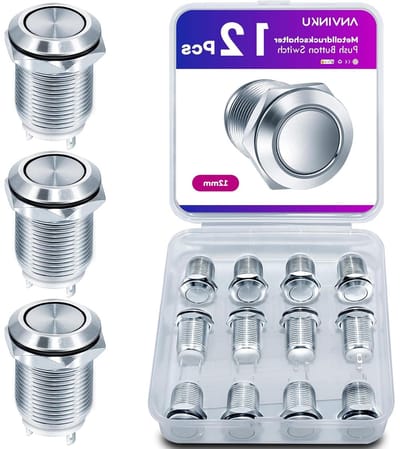 Drukknop Schakelaar - Toets Schakelaar Belknop - Apparaten Bediening - Waterdicht IP65 - 12 mm - Zilver