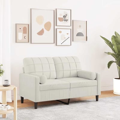 vidaXL - Tweezitsbank - met - sierkussens - 120 - cm - fluweel - crèmekleurig