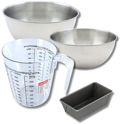 Bakkerset met mini cakevorm 16 cm, 2 mengkommen, maatbeker en spatel Zenker