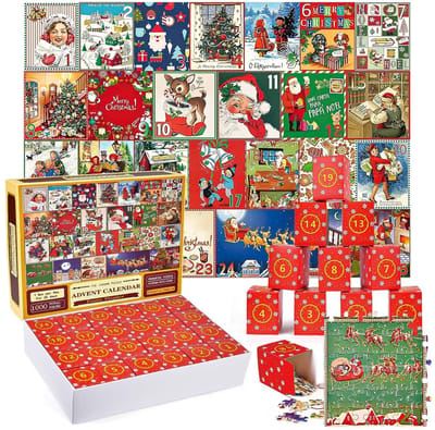 Allecto - Advent Calendar 2023 - Kerst Advent Kalender - Puzzelplezier voor het hele gezin - 1000 stukjes - Kerstdecoratie - Verrassingen voor volw...