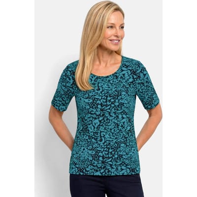 Viscose shirt met luipaardprint - turquoise / marine / gedess. - Gr. 19 van Goldner Fashion