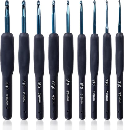 Haaknaalden Set van 9 Stuks, Ergonomische Vintage Zwarte Haaknaalden 2mm-6mm, Lichtgewicht en Comfortabel voor Artrose en Creatief Haken