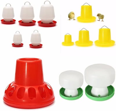 Huisdier Feeder Drinker - Gevogelte Kip Waterer - Voederen en drinken - Onverzegeld ontwerp - 1.8 Liter - Wit Rood
