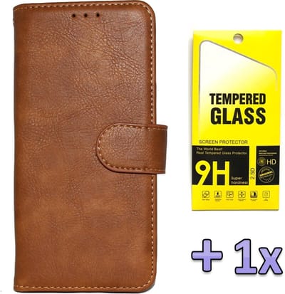 HB Hoesje Geschikt voor Samsung Galaxy A21S - Bruin - Luxe Kunstlederen Portemonnee Book Case + Tempered Glazen Screenprotector
