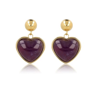 My Bendel - Goudkleurige Oorstekers Hart met Amethyst Edelsteen - Hartvormige Oorstekers • Amethist • Goudkleurig - met Luxe Cadeauverpakking | Sieraden Voor Dames