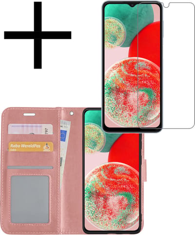 Hoesje - Met Screenprotector - Geschikt voor Samsung Galaxy A23 - Luxe Pasjeshouder - Bookcase Portemonee - Flip Case - Kunstleer Book Case - Flipcase - Book Cover - Walletcase - Portemonneehoes - Rosé goud
