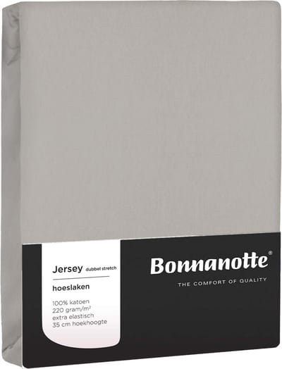 Bonnanotte Hoeslaken Jersey Dubbel Stretch Light Grey 80x200 t/m 90x220