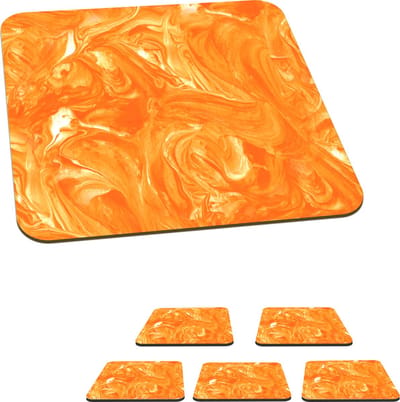 Onderzetters voor glazen - Oranje - Marmer print - Verf - 10x10 cm - Glasonderzetters - 6 stuks