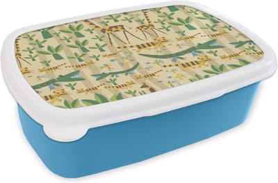 Broodtrommel Blauw - Lunchbox - Brooddoos - Dieren - Design - Afrika - Abstract - 18x12x6 cm - Kinderen - Jongen