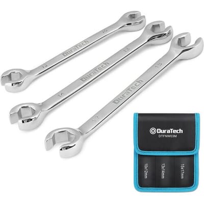 DURATECH 3-delige set leidingmoersleutels 10-17 mm, set dubbele open ringsleutels, remleidingsleutelset, metrisch, met opbergetui
