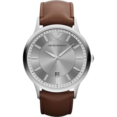 Emporio Armani AR2463 Heren Klassieke Zilveren Wijzerplaat Horloge met Leren Band