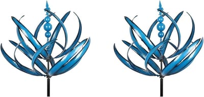 Windspinner Set - Metaal decoratie - Tuin versieren - Kinetische sculptuur - 20x20x90cm - Blauw